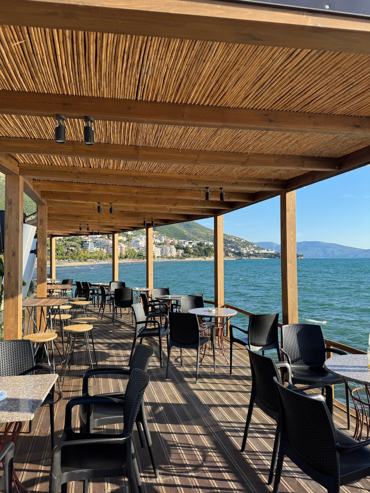 Styled restaurant terrace at golden hour