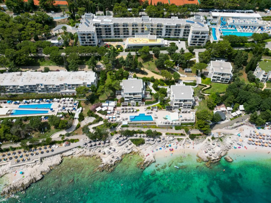 Aerial drone photo of a coastal resort